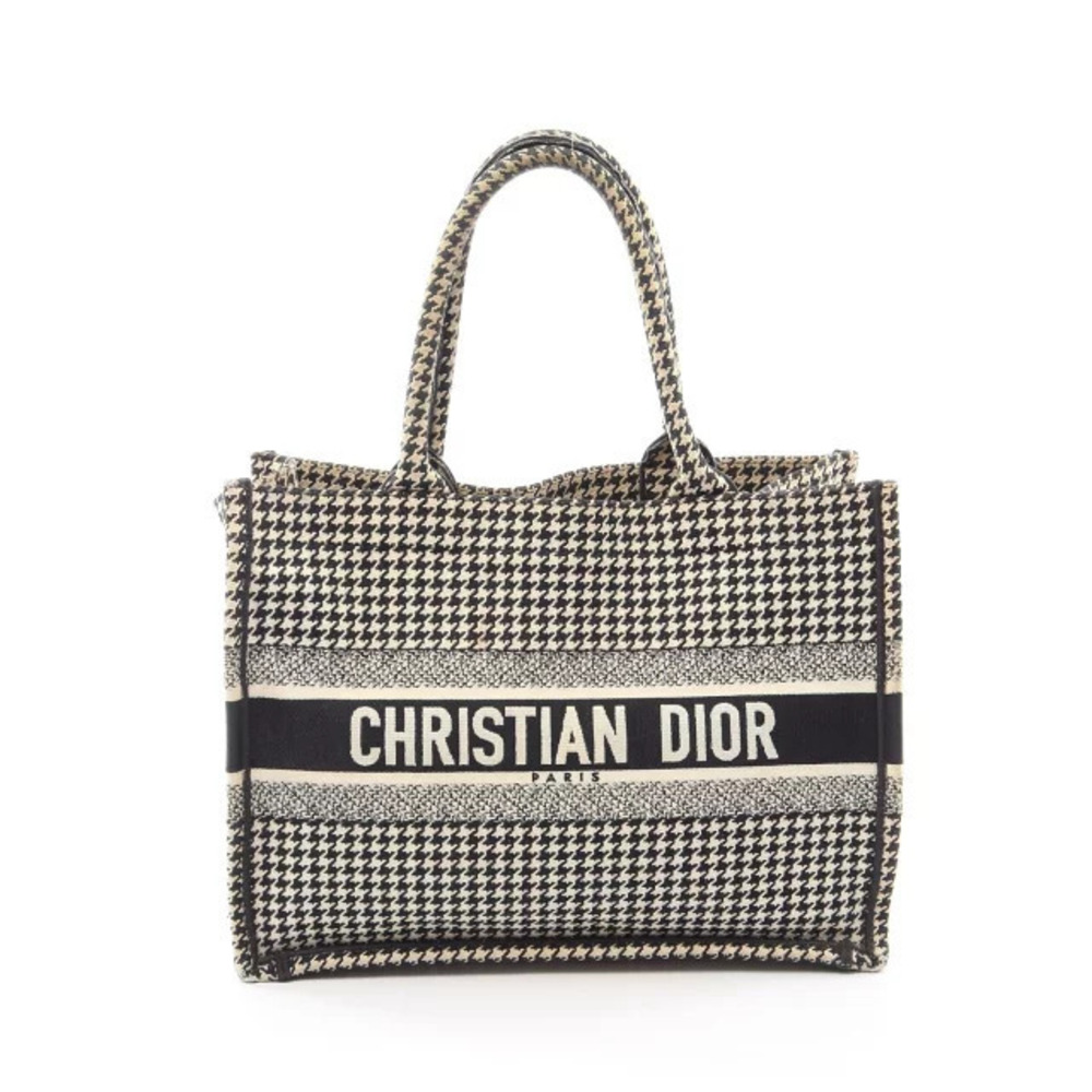 Christian Dior Book Tote Houndstooth Bag Canvas White Black